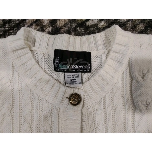 Vintage Jessica Stevens Cable Knit Chunky Fisherman Cardigan Sweater Ivory 20W - Picture 3 of 9
